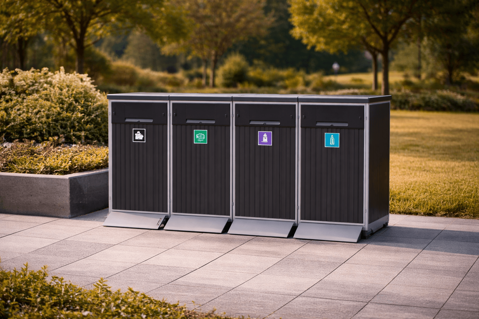 Avfallsskåp med 4 luckor