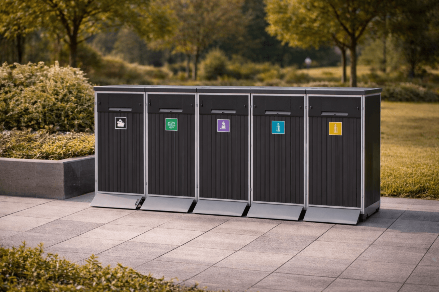 Avfallsskåp med 5 luckor